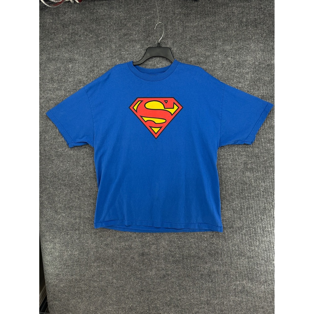 Superman Graphic T-Shirt Mens 2X Blue Excellent DC Comics Shield Logo 2005 Tee